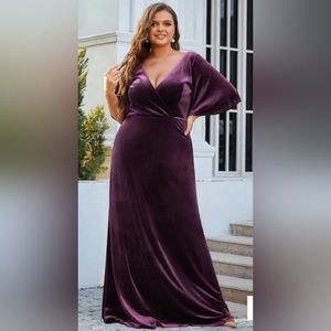 Everpretty Dark Purple double V velvet dress Size 20